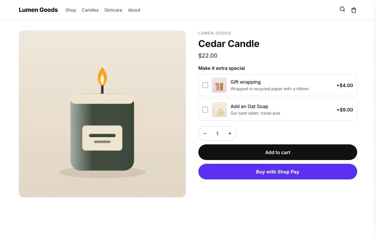 Add ons on a demo store